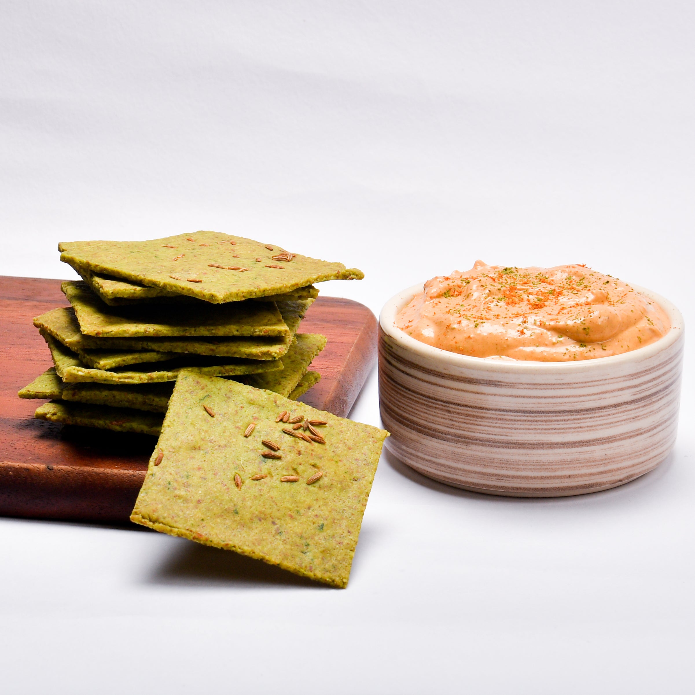 Spinach Crackers (12, Grain Free) with Tandoori Dip (150g, Sugar/Grain Free)